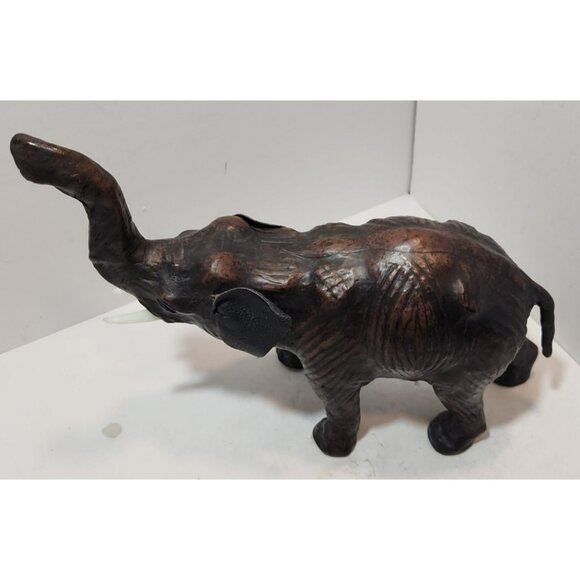 Vintage Leather Wrapped Brown Elephant Figurine 13" Long by 10.5" Tall Realistic - Picture 2 of 14